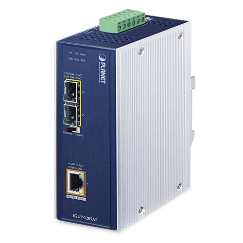 Промышленный 2-портовый 100/1000X SFP к 1-портовому 10/100/1000T 802.3bt PoE++ медиаконвертер