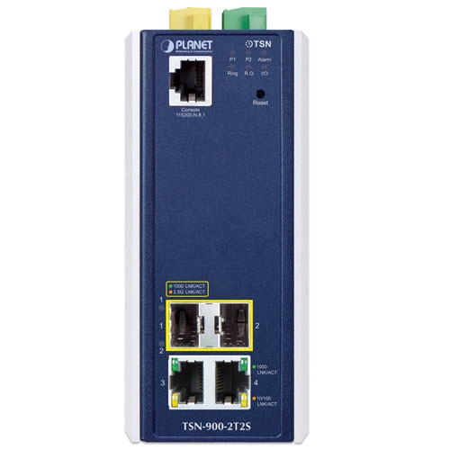 Промышленный 2-портовый 10/100/1000T + 2-портовый 1G/2,5G SFP управляемый TSN медиаконвертер