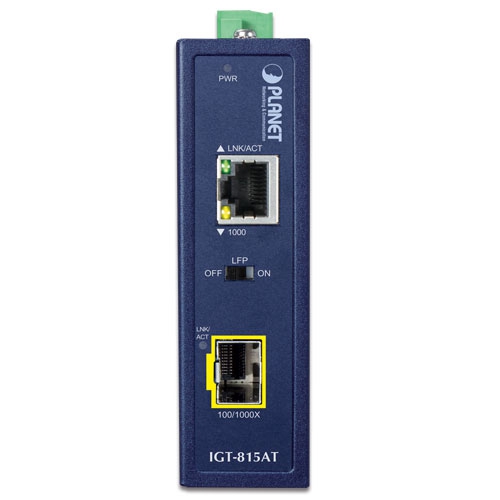 Промышленный компактный медиаконвертер 100/1000BASE-X - 10/100/1000BASE-T - IGT-815AT