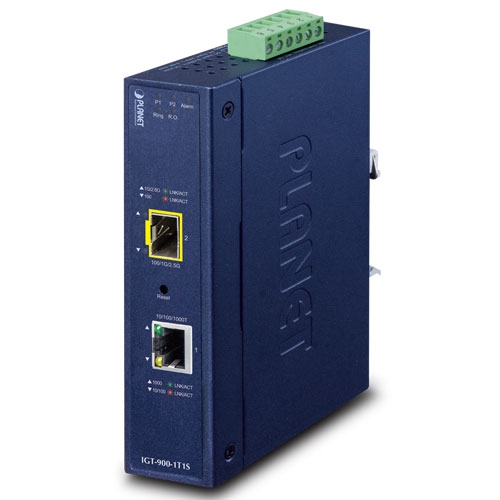 Промышленный 1-портовый 10/100/1000T + 1-портовый 100/1000/2500X SFP управляемый медиаконвертер - IGT-900-1T1S Промышленный 1-портовый 10/100/1000T + 1-портовый 100/1000/2500X SFP управляемый медиаконвертер - IGT-900-1T1S