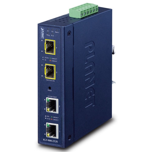 Промышленный 2-портовый 10/100/1000T + 2-портовый 100/1000/2500X SFP управляемый медиаконвертер - IGT-900-2T2S Промышленный 2-портовый 10/100/1000T + 2-портовый 100/1000/2500X SFP управляемый медиаконвертер - IGT-900-2T2S