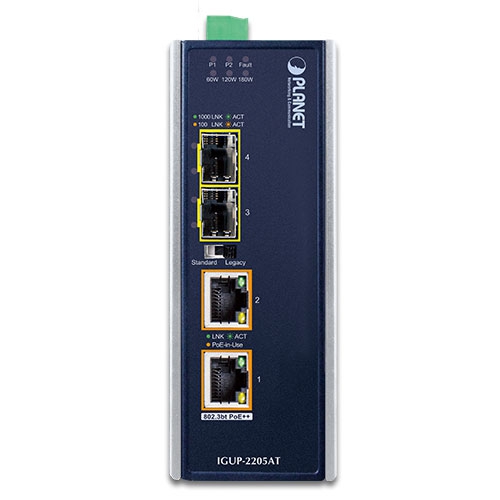 Промышленный 2x100/1000X SFP на 2x10/100/1000T 802.3bt PoE++ медиаконвертер - IGUP-2205AT