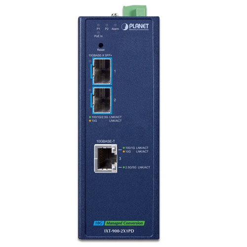 Промышленный 2x10GBASE-X SFP+ + 1x10GBASE-T PoE PD управляемый медиаконвертер - IXT-900-2X1PD