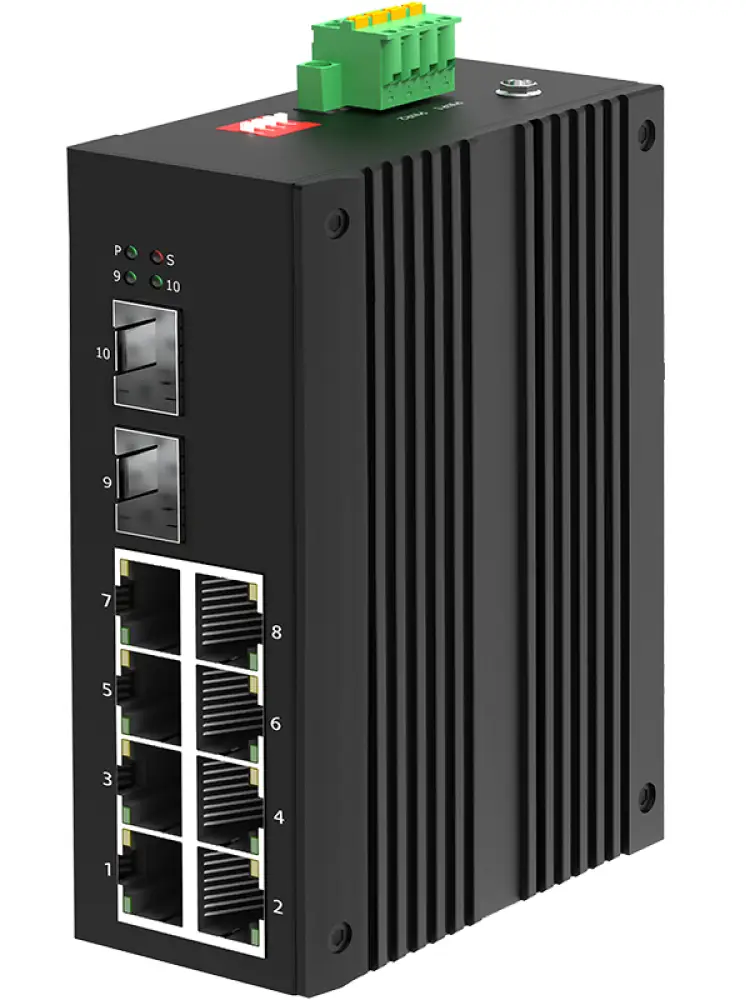 Промышленный PoE коммутатор 8×GE RJ45 PoE+/PoE++ + 2×SFP, до 240 Вт, DIN, -40…+75°C