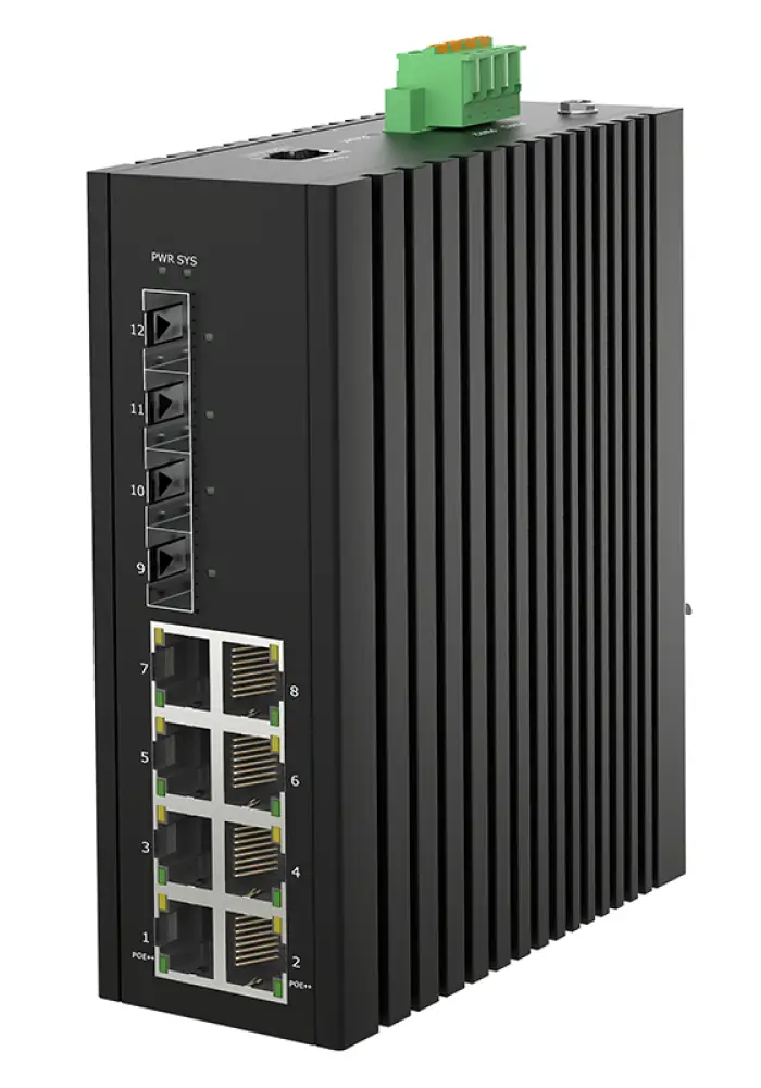 Промышленный коммутатор L2+ 8×GE RJ45 + 4×SFP 2.5G, PoE+/PoE++ (IXGS-M4XS8PGT / IXGS-M4XS8P+GT)