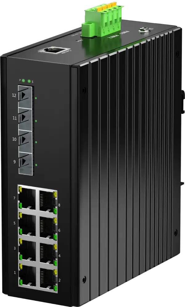 Промышленный L2+ коммутатор 8x10/100/1000Base-T + 4x1000Base-X SFP, управляемый, DIN, IP40, DTC Group IXGS-M4XS8GT