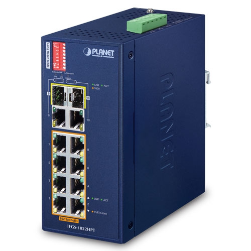 IFGS-1022HPT - Промышленный неуправляемый коммутатор с 8 PoE+ портами и 2 Gigabit TP/SFP комбо портами IFGS-1022HPT - Промышленный неуправляемый коммутатор с 8 PoE+ портами и 2 Gigabit TP/SFP комбо портами