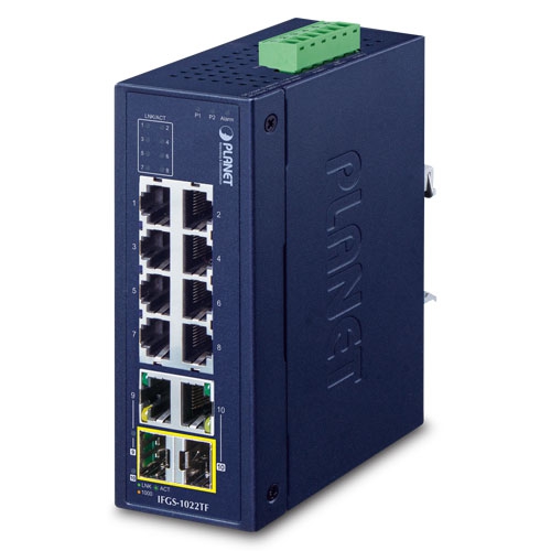 IFGS-1022TF - Industrial 8-Port 10/100TX + 2-Port Gigabit TP/SFP Combo Ethernet Switch IFGS-1022TF - Industrial 8-Port 10/100TX + 2-Port Gigabit TP/SFP Combo Ethernet Switch