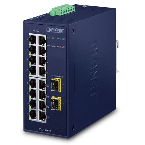 IGS-1820TF - Industrial 16-Port 10/100/1000T + 2-Port 1000X SFP IGS-1820TF - Industrial 16-Port 10/100/1000T + 2-Port 1000X SFP