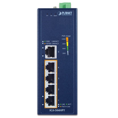 IGS-504HPT - Промышленный неуправляемый коммутатор с 4 PoE+ портами и 1 Gigabit портом