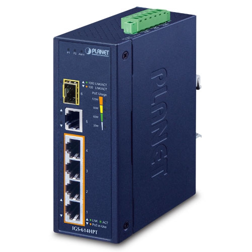 IGS-614HPT - Промышленный неуправляемый коммутатор с 4 PoE+ портами, 1 Gigabit портом и 1 SFP слотом IGS-614HPT - Промышленный неуправляемый коммутатор с 4 PoE+ портами, 1 Gigabit портом и 1 SFP слотом