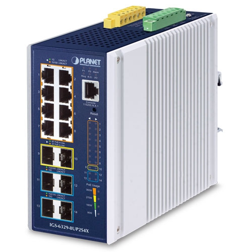 Промышленный L3 8-портовый 10/100/1000T 802.3bt PoE + 2-портовый 1G/2.5G SFP + 4-портовый 10G SFP+ управляемый Ethernet-коммутатор - IGS-6329-8UP2S4X Промышленный L3 8-портовый 10/100/1000T 802.3bt PoE + 2-портовый 1G/2.5G SFP + 4-портовый 10G SFP+ управляемый Ethernet-коммутатор - IGS-6329-8UP2S4X