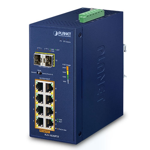 IGS-1020PTF - Промышленный неуправляемый коммутатор с 8 PoE+ портами и 2 SFP слотами IGS-1020PTF - Промышленный неуправляемый коммутатор с 8 PoE+ портами и 2 SFP слотами