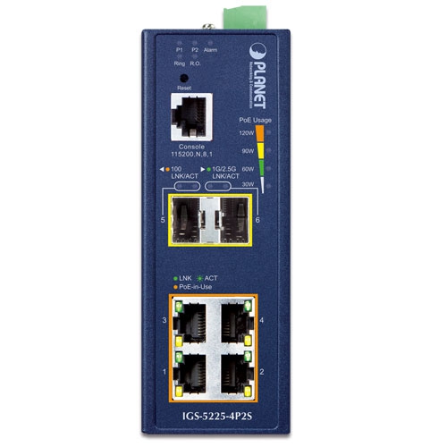 IGS-5225-4P2S - Промышленный управляемый коммутатор L2+ с 4 PoE+ портами, 2 SFP слотами