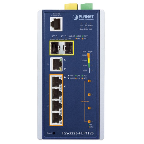 IGS-5225-4UP1T2S - Промышленный управляемый коммутатор L2+ с 4 PoE++ портами, 1 Gigabit портом и 2 SFP слотами