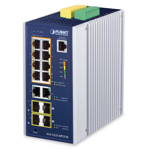 IGS-5225-8P2T4S - Промышленный управляемый коммутатор L2+ с 8 PoE+ портами, 2 Gigabit портами и 4 SFP слотами IGS-5225-8P2T4S - Промышленный управляемый коммутатор L2+ с 8 PoE+ портами, 2 Gigabit портами и 4 SFP слотами