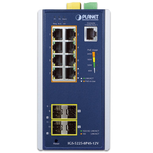 IGS-5225-8P4S - Промисловий керований комутатор L2+ з 8 PoE+ портами, 4 SFP слотами