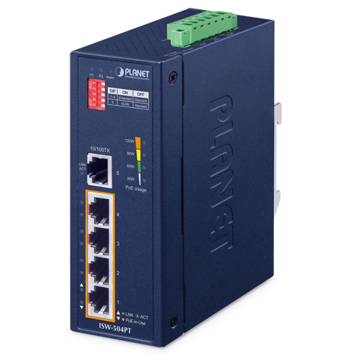 ISW-504PT - Промышленный неуправляемый коммутатор с 4 PoE+ портами и 1 Fast Ethernet портом ISW-504PT - Промышленный неуправляемый коммутатор с 4 PoE+ портами и 1 Fast Ethernet портом