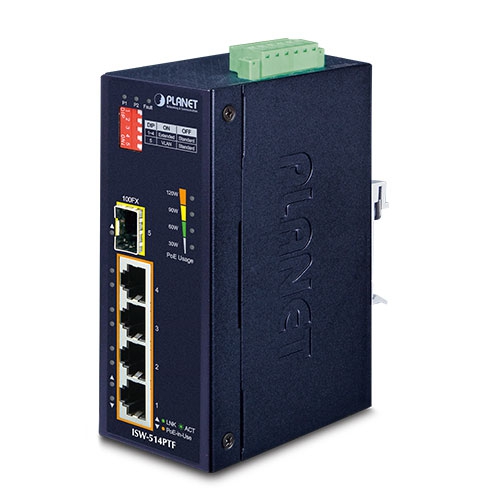 ISW-514PTF - Промышленный неуправляемый коммутатор с 4 PoE+ портами и 1 100FX портом ISW-514PTF - Промышленный неуправляемый коммутатор с 4 PoE+ портами и 1 100FX портом