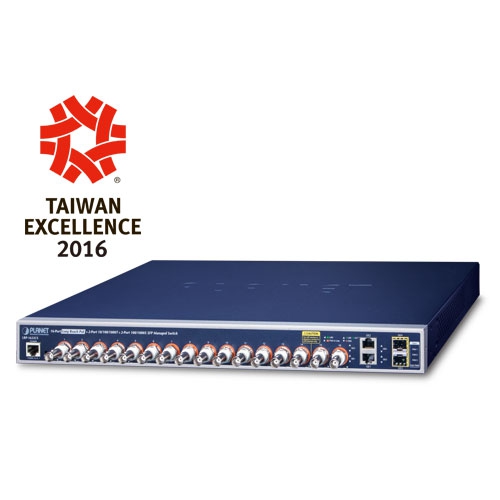 LRP-1622CS - 16-port Coax + 2-port 10/100/1000T + 2-port 100/1000X SFP Long Reach PoE over Coaxial Managed Switch LRP-1622CS - 16-port Coax + 2-port 10/100/1000T + 2-port 100/1000X SFP Long Reach PoE over Coaxial Managed Switch