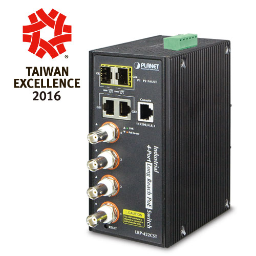LRP-422CST - Industrial 4-port Coax + 2-port 10/100/1000T + 2-port 100/1000X SFP Long Reach PoE LRP-422CST - Industrial 4-port Coax + 2-port 10/100/1000T + 2-port 100/1000X SFP Long Reach PoE