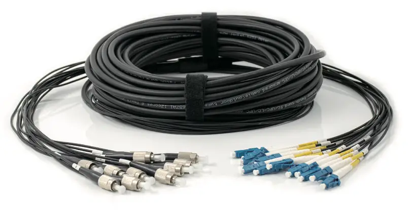 Наружный оптический патчкорд тактический TPU Kevlar, 2–24 волокна, армированные ответвления, LC/SC/FC/ST
