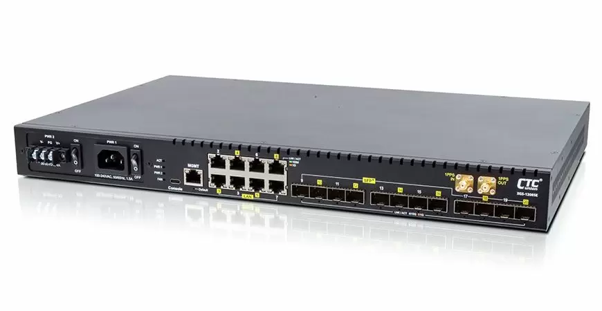 XGS-1208SE управляемый 10G коммутатор с SyncE/PTP, 12×SFP+ и 8×GbE RJ45