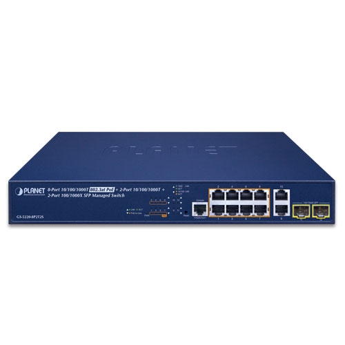 GS-5220-8P2T2S - L2+ 8-Port 10/100/1000T 802.3at PoE + 2-Port 10/100/1000T + 2-Port 100/1000X