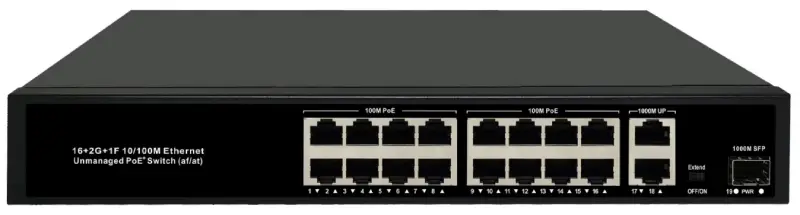PoE коммутатор 16FE PoE + 2GE RJ45 + 1G SFP, 300 Вт — PS-FE16-300-2G1S