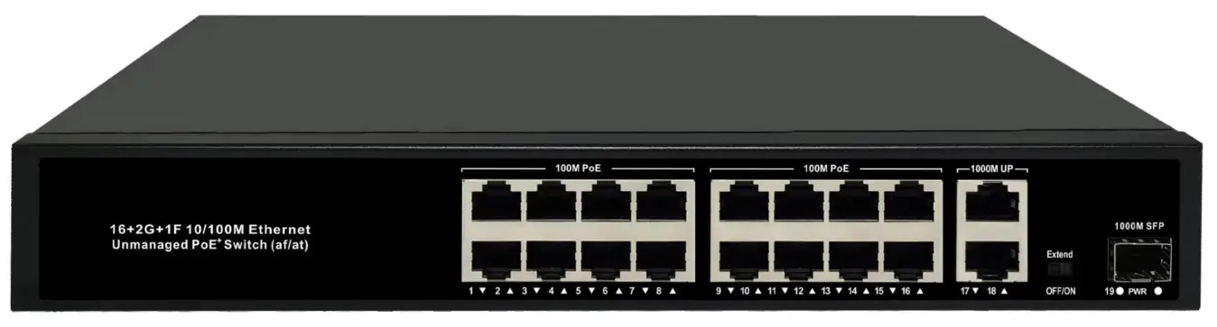PoE коммутатор 8×PoE + 2×Gigabit RJ45 + 1×SFP uplink, 120/150 Вт