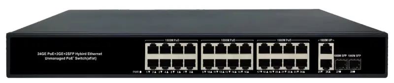 PoE коммутатор 24×GE PoE+, 2×GE Uplink, 2×SFP, 300/450 Вт — PS-GE24-300-2G2S / PS-GE24-450-2G2S