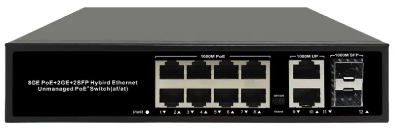 PoE коммутатор PS-GE8-150-2G2S, 8×GE PoE+, 2×GE RJ45 Uplink, 2×SFP, 150 Вт