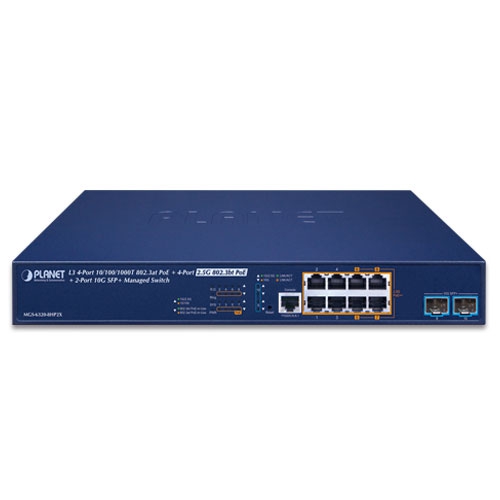 MGS-6320-8HP2X - L3 4-Port 10/100/1000T 802.3at PoE + 4-Port 2.5G 802.3bt PoE + 2-Port 10G SFP+