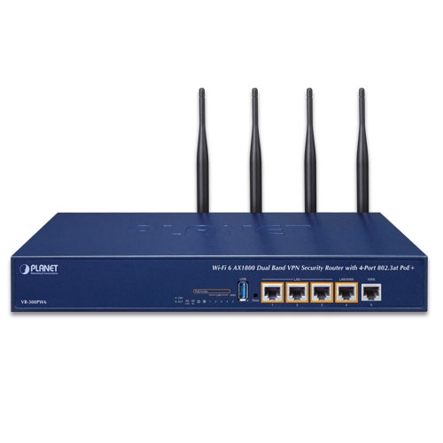 Wi-Fi 6 AX2400 2.4GHz/5GHz VPN Security Router with 4-Port 802.3at PoE+ - VR-300PW6A